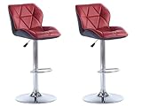 Tabouret de bar Simili Rouge Vente-unique - Lot de 2 tabourets de Bar en Simili et Acier chromé - Hauteur réglable - Rouge - Calvin