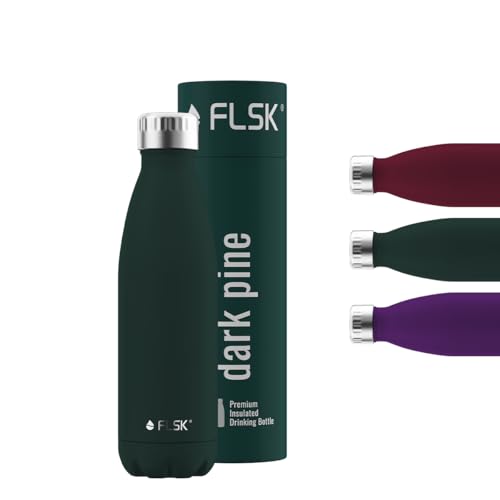 FLSK Trinkflasche – Premium Edelstahl Thermosflasche – 100 % auslaufsicher & kohlensäuregeeignet – hält 24 h kalt & 18 h heiß – BPA-frei (dark pine, 500 ml)