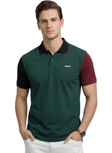 Image of ADRO Multicolour Polo T Shirt | 100% Cotton Mens Polo Tshirt | Regular Fit Half Sleeve Cut & Sew Polo T-Shirt for Men