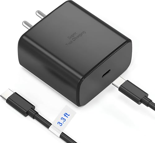 Image of 45W Type C Super Fast Samsung Charger Adapter with USB C to C 100 Cm Cable for Galaxy S25|S24|S23|S22|S21|Ultra|Plus|Fe, Tab S10|S9|A9|A9+|5G|+|Mobile Phone Support 45 watt Typec Quick Charge, Black