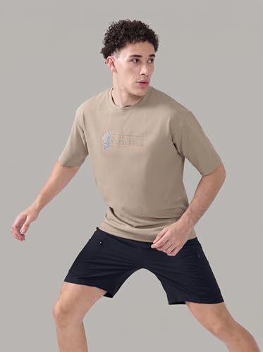 Image of TECHNOSPORT Men's Typography Printed T-Shirt ELASTOPLUS Quick Dry Slim Fit Round Neck Sports Tee for Gym Running Casual Wear UPF50+ Anti Odour