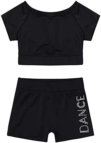 TAIKMD Kids Girl’s 2-Piece Gymnastics Dance Outfit Active Set Racer Crop Top with Shorts Cloth Sport Athletic Swimsuit Suit