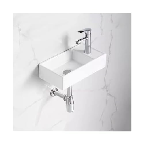 Cubeta de lavabo Lavabo de cerámica blanco simple, lavabo rectangular pared, baño con accesorios Mueble de baño