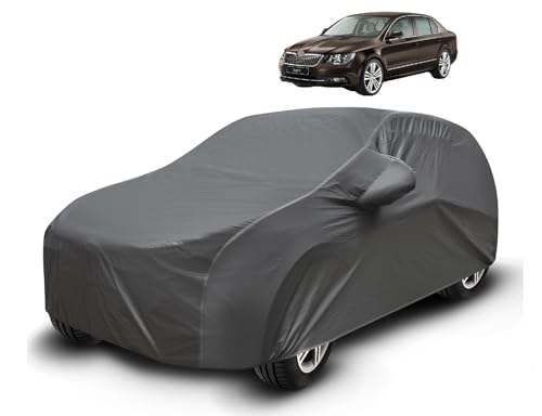 Image of Auto Hub Waterproof Car Cover Compatible with Superb with Mirror Pockets, Soft Cotton Lining, Superb Car Cover Waterproof, Grey
