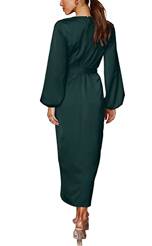 Womens Wedding Guest Dress Deep V-Neck Tie Waist Split Midi Formal Dress Green L #TOP3