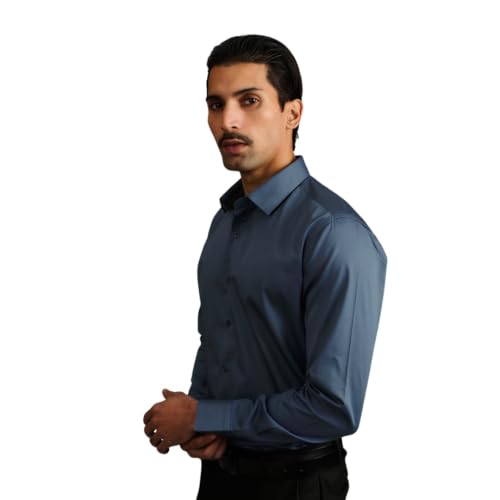 Image of BEYOURS Men's Full Sleeve Shirt Regular Fit Spread Collar 100% Cotton Satin Office & Formal.