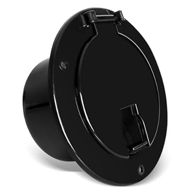 Porscan RV 5 Inch Round Electric Cable Hatch for 30 and 50 Amp Cords, RV Power Cord Cable Hatch Cover Compatible with Coleman Jayco Pop-Up Camper Travel Tent Trailer Motorhome (Black)