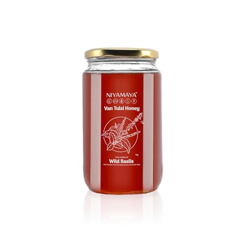 Image of NIYAMAYA Van Tulsi Honey 1 kg Jar | 100% Pure Honey | Unprocessed Natural Shahad | Tulsi (Holy Basil) flowers Honey | Respiratory Booster | No Sugar No Adulteration