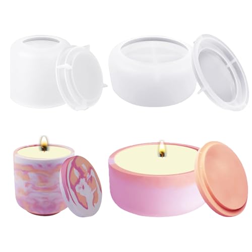 WYAHYQ 2Pièces Moules à Résine Moules à Bocal en Silicone pour la Coulée de à Bougies en Béton pour Pot Rond