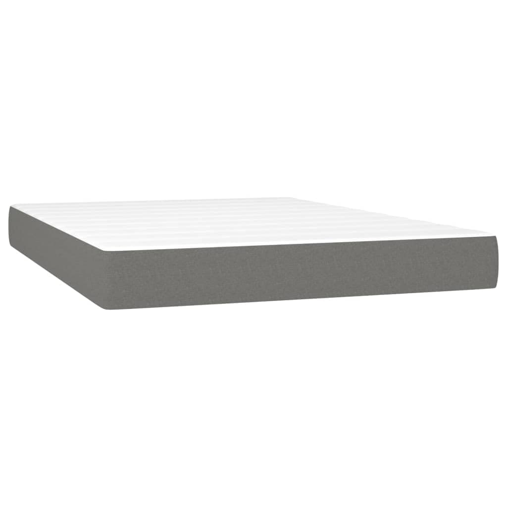Tkanina z regulowanym zagłówkiem LED 140x190 cm Szary | Łóżko kontynentalne z materacem sprężynowym LED ciemnoszara tkanina 140x190cm z regulowanym zagłówkiem