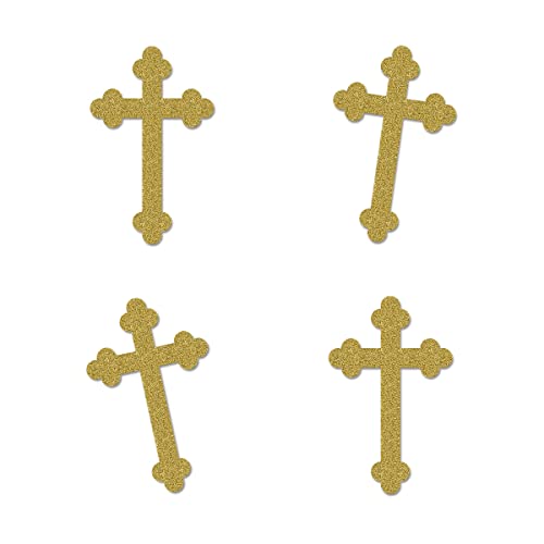 Gold Christening cross Cut-outs, 12-Pack Table Topper Gold Bless Baptism Baby Shower Party Decorations