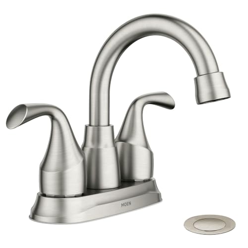 Moen Idora Spot Resist Brushed Nickel Two-Handle Centerset Bathroom Sink Faucet with Drain Assembly, 84115SRN
