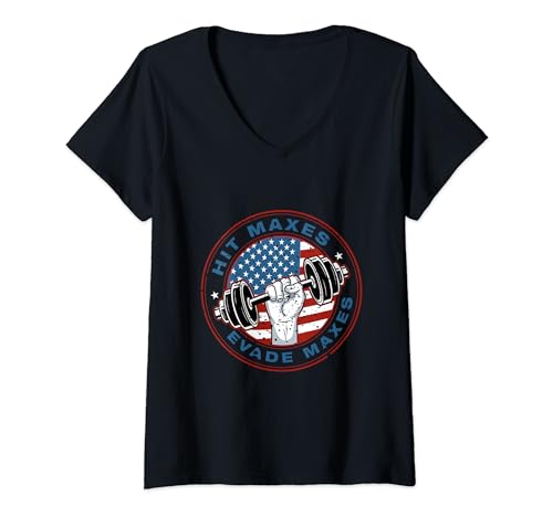Hit Maxes Evade Taxes Funny Gym Joke con bandera de Estados Unidos Camiseta Cuello V