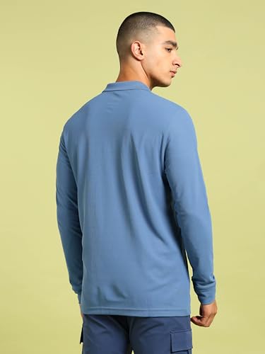 Image of TECHNOSPORT Mens Slim Fit Polyester Active Wear Collar Polo T-Shirt with Long Sleeves for Workout, Sports