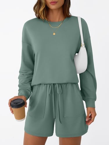 LILLUSORY Lounge Sets for Women Two Piece Sweat Short Set Pajama Matching Outfits with Pocket 2025 Fall Fashion Clothes2