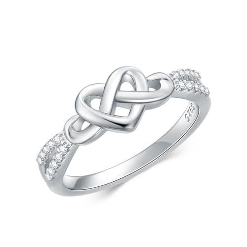 Solid 10K 14K 18K Gold Love Knot Infinity Promise Ring for Women Moissanite Infinity Engagement Wedding Ring Mother Daughter Ring Mothers Day Christmas Birthday Jewelry Gift for Her