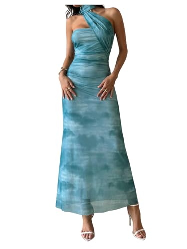 Image of Milumia Women's Halter Floral Bodycon Dress Summer Vacation Sleeveless Party Cocktail Maxi Dresses