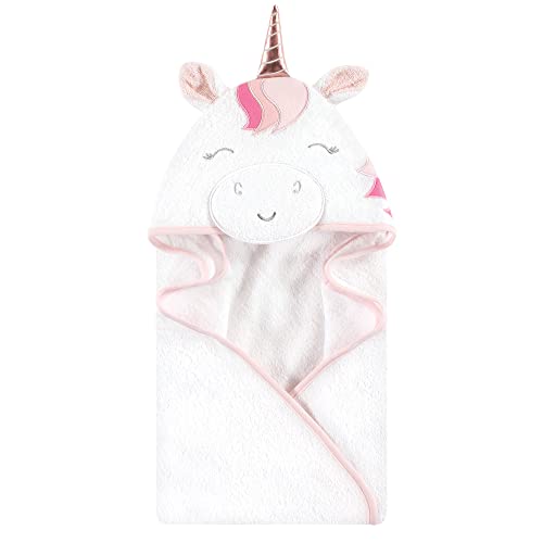 Image of Hudson Baby Unisex Baby Cotton Animal Face Hooded Towel, Rose Unicorn, One Size