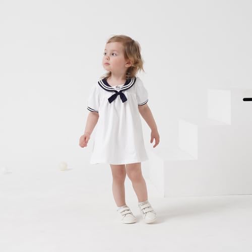 famuka Baby Girl Sailor Dress Short Sleeve Nautical Playwear Dress2