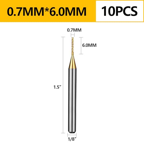 Image of Tools 10Pcs 0.7mm TiN Coating Solid Carbide End Mill Engraving Milling Cutter CNC Router Bits for PCB Machine, 1 /8 inch Shank 1BOX