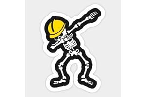 3 Pieces Construction Skeleton Worker Dabbing, Hard Hat Sticker Decal Helmet Label Funny