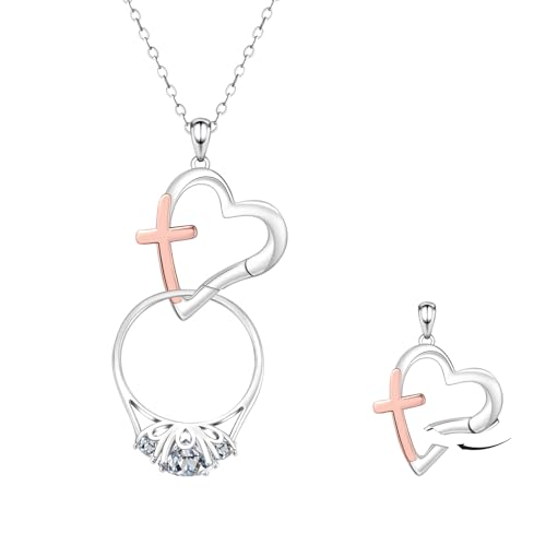 Ring Holder Necklace - 925 Sterling Silver Heart Cross Clip Necklace Holder for Women Wedding Engagement Ring Keeper for Wife Doctor Nurse