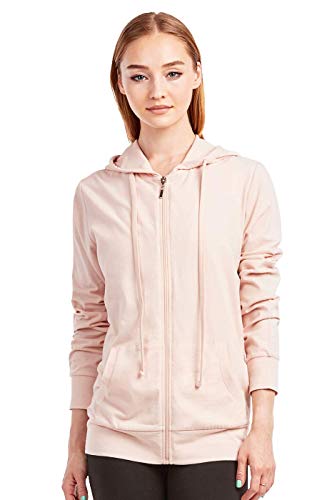 Sofra Chaqueta fina de algodón con cremallera para mujer, Rosa (Blush), M