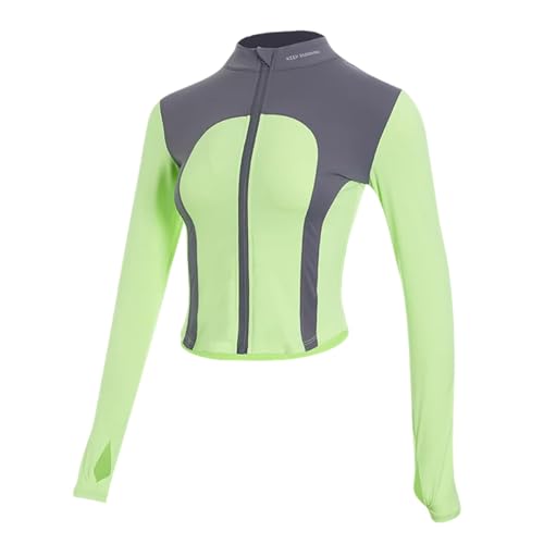 Top de yoga ajustado con cremallera y bloques de color TRRYUIP para mujer 4