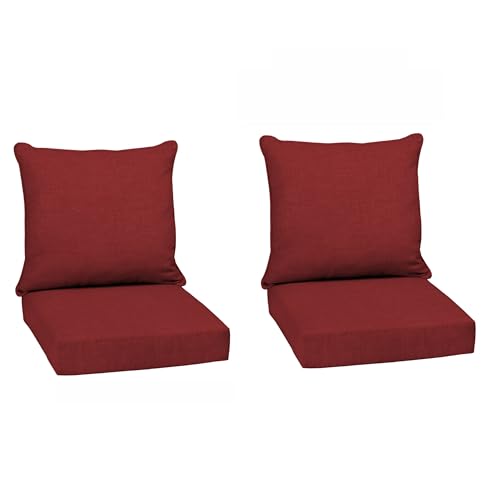 Image of Arden Deep Seat Outdoor Chair Cushion Set (2-Pack), 24 in x 24 in, Weather-Proof, Rain-Proof, Fade Resistant Patio Cushion Set for Chair, Sofa, and Couch Ruby Red Leala