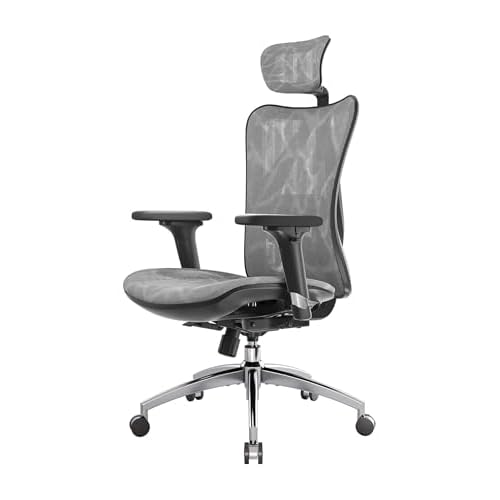SIHOO Ergonomischer Bürostuhl, Chefsessel mit 3D verstellbare Armlehne und Lendenwirbelstütze, Hautfreundliche Netz-Hochlehne, Schreibtischstuhl bis 150kg/330LB Belastbar (Grau)