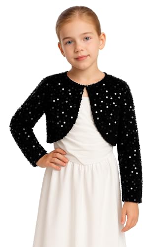 iGirlDress Girls Sequin Velvet Flower Girl Bolero Jacket Shrug Coat