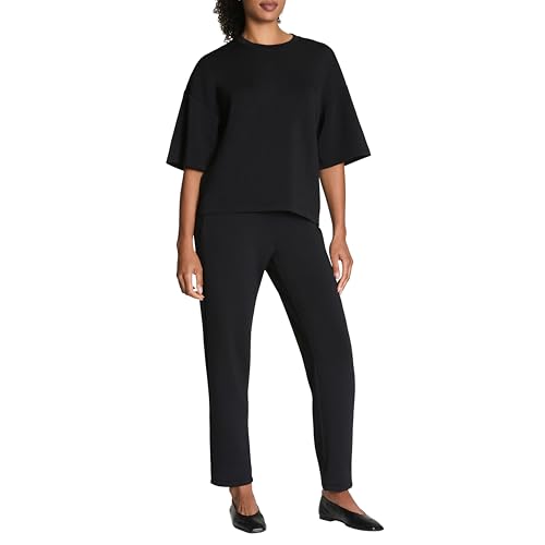 SPANX AirEssentials Slim Straight Pant - Ankle-Length - Relaxed Lounge Trousers - UPF 50+ Protection - Very Black - X-Small