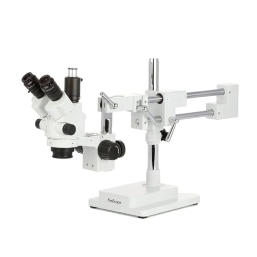 AmScope SM-4NTP Microscope stéréo à Double focale avec Zoom verrouillable sur Support à Double Bras, 7X-45X, Blanc