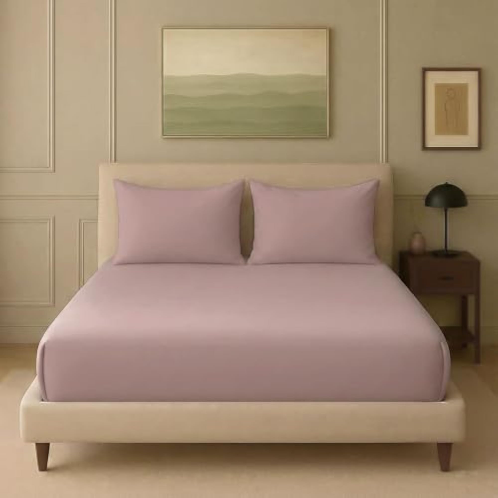 300 TC Bamboo Fitted Queen Size Bedsheet with 2 Pillow Covers