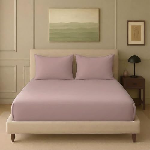 Image of Trance Home Linen 300 TC Bamboo Fitted Bedsheet | Soft, Breathable & Eco-Friendly Bedsheet with 2 Pillow Cover - (72 x 48 inch, Cameo Rose)