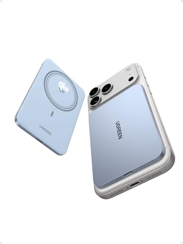 Image of UGREEN Magflow Air QI2 Power Bank, 8.6mm Ultra-Slim 5000mAh Magnetic Battery, 20W PD Fast Charging Portable Charger, MagSafe-Compatible External Battery for iPhone 17 /16 /15 /14 Series, Blue