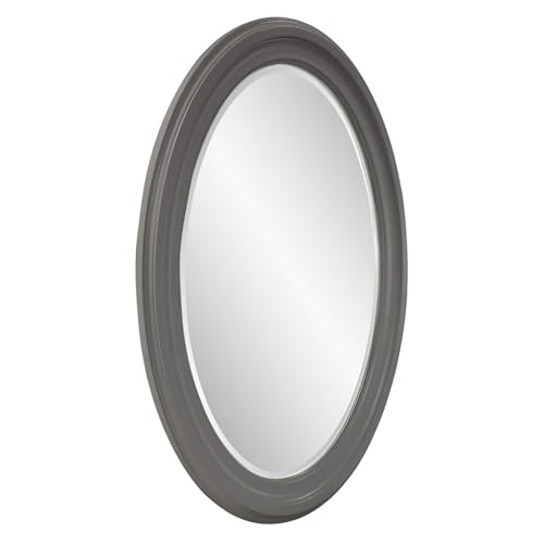 Image of Howard Elliott Collection George Oval Glossy Charcoal Wall Mirror, Oval Bevelled Hanging Wood Framed Vanity Mirrors for Home Decor, Living Room, Bathroom, Bedroom, or Hallway, 25 x 33 Inch