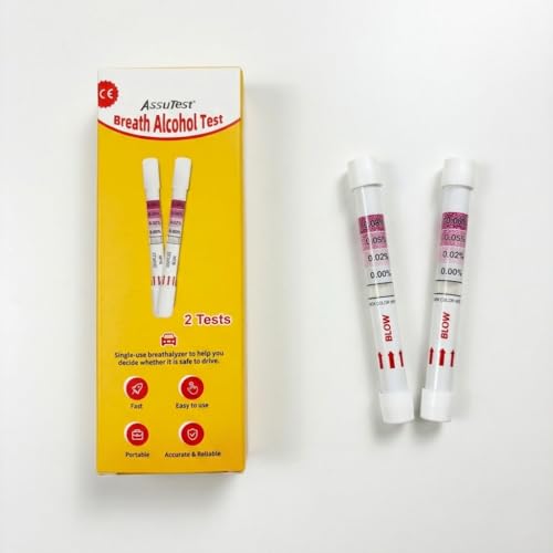 AssuTest 2-Pack Disposable Breathalyzer for Alcohol, Single Use Alcohol Breath Tester, Pocket-Sized Portable Alcohol Test Kit for Drivers, Social Parties and Personal Sobriety Monitoring