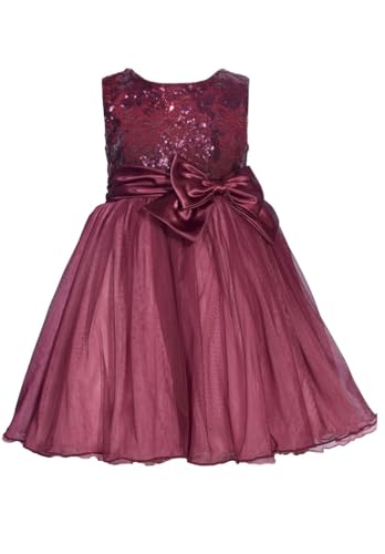 Bonnie Jean Girls 2T-16 Sequins Satin Bow Special Occasion Mesh Dress
