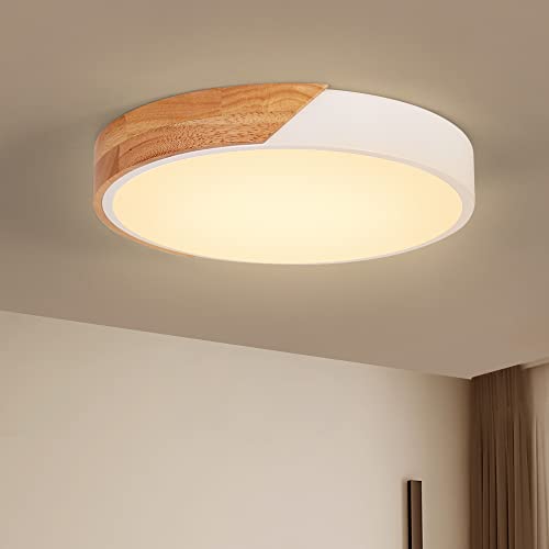ERWEY LED Deckenleuchte Warmweiß 3000K Deckenleuchte Holz Deckenlampe Moderne LED Leuchte für Schlafzimmer Wohnzimmer Korridor Balkon Küche (φ30CM, Weiß) Cover