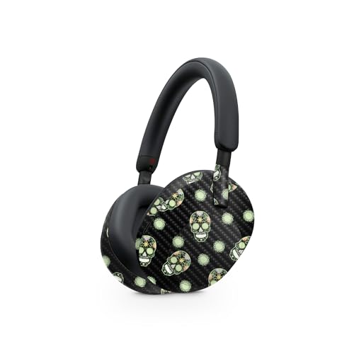 Image of MightySkins Carbon Fiber Skin Compatible with Sony WH-1000XM5 Headphones - Nighttime Skulls | Protective, Durable Textured Carbon Fiber Finish | Easy to Apply