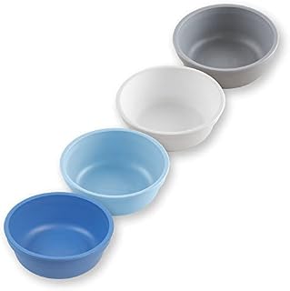 Re-Play 12 oz. Toddler Bowls Set of 4 - Kids Deep-Walled, Durable & Reusable Snack and Meal Bowls, Dishwasher & Microwave Safe, BPA-Free, Made in USA from Recycled Plastic, Cool Blues