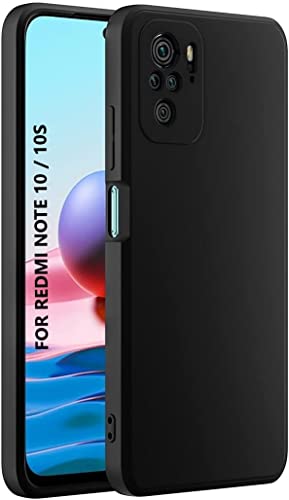 Image of Liquid Silicone Back Cover for Redmi Note 10 / Redmi Note 10S | Inner Microfiber Velvet | Camera Protection Anti Shock Back Case (Black)