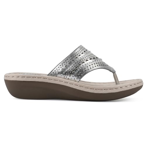 Image of CLIFFS BY WHITE MOUNTAIN Women's Comate Rhinestoned Mini Wedge Flip Flop Sandal