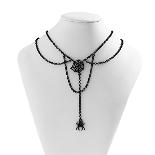 ALoveSoul Halloween Spider/Black Rose Layered Choker Gothic Tassel Collar Necklace4