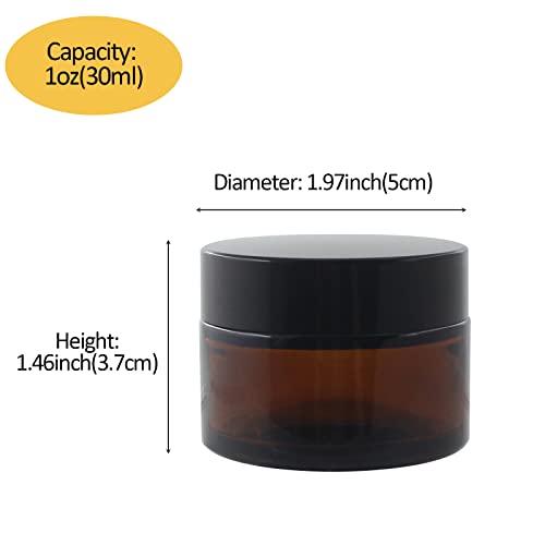 Bpfy 24 Pack 1 Oz Round Amber Glass Cosmetic Jars With Lids And Inner Liners, Travel Glass Jars, Refillable Cosmetic Containers For Ointments, Lotion, Lip Scrub, Makeup, Eyeshadow, Slime, Paint #TOP1