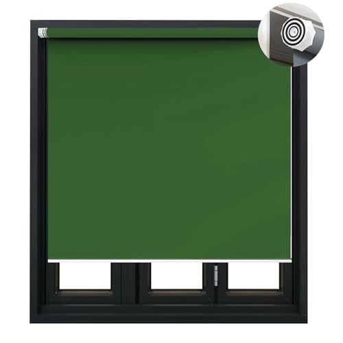 Verdunkelungsrollo ohne Bohren Klemmfix 90 x 120 cm Sichtschutz, Lichtschutz, Rollo Seitenzugrollo inkl. Zubehör für Wohnzimmer, Schlafzimmer, Dunkelgrün