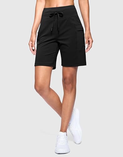 Women's 7" Athletic Hiking Long Shorts with Side Pockets High Waisted Stretchy Bermuda Shorts for Women Workout Casual2