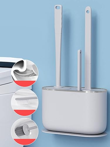 Image of Toilet Brush and Holder Set - Soft Toilet Brush Bathroom Cleaning Brushes Toilet Bowl Cleaner Set.