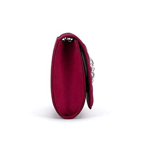 Image of Evening Bags For Women Pleated Satin Rhinestone Brooch Prom Clutch Purse With Detachable Chain Strap